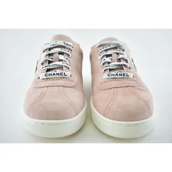 Chanel 20S Weekender Pink Suede CC Logo Laces Low Top Flat Runner Sneaker 42 - Picture 6 of 12